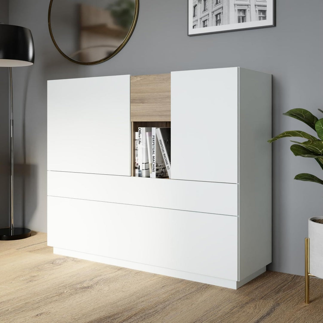 Sideboard in Eichenbraun und Grau mit Holzoptik