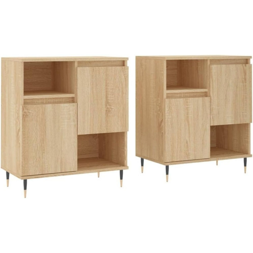 Hochschrank aus Samt und Metall in Eichenbraun