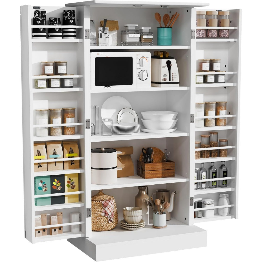 Hoehenverstellung und verstellbare Ablagen an dem Sideboard