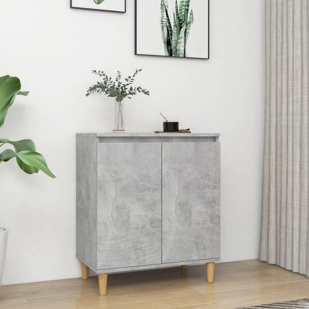 Sideboard in Betongrau mit Holzbeinen