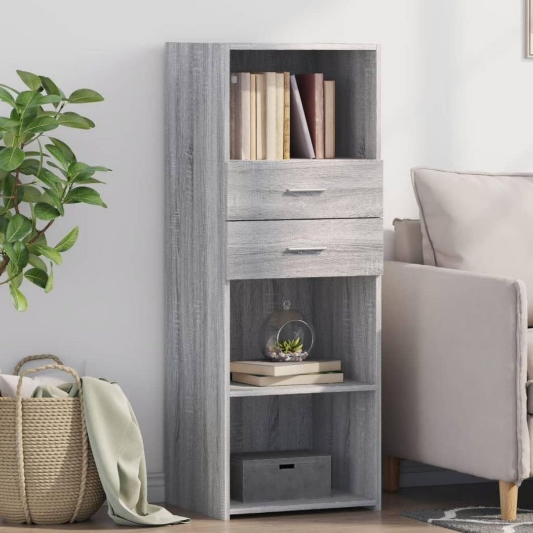 Hochschrank mit den Massen 45 x 42.5 x 124 cm in Eichenbraun und Grau