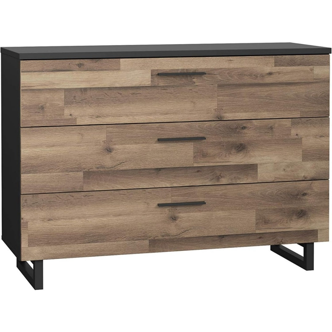 Sideboard in Naturbraun und Schwarz mit 3 Schubladen