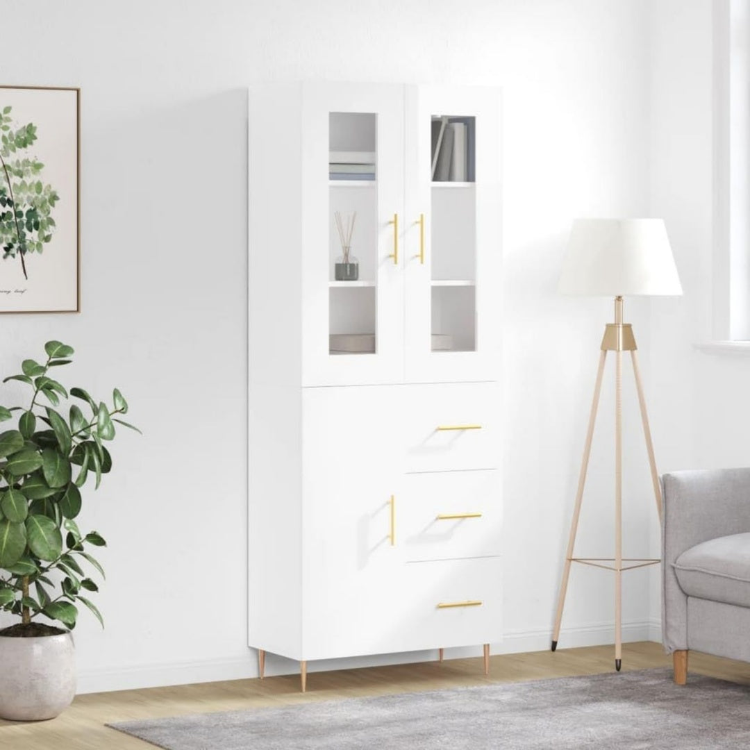Hochschrank in Weiss mit glaenzenden Oberflaechen
