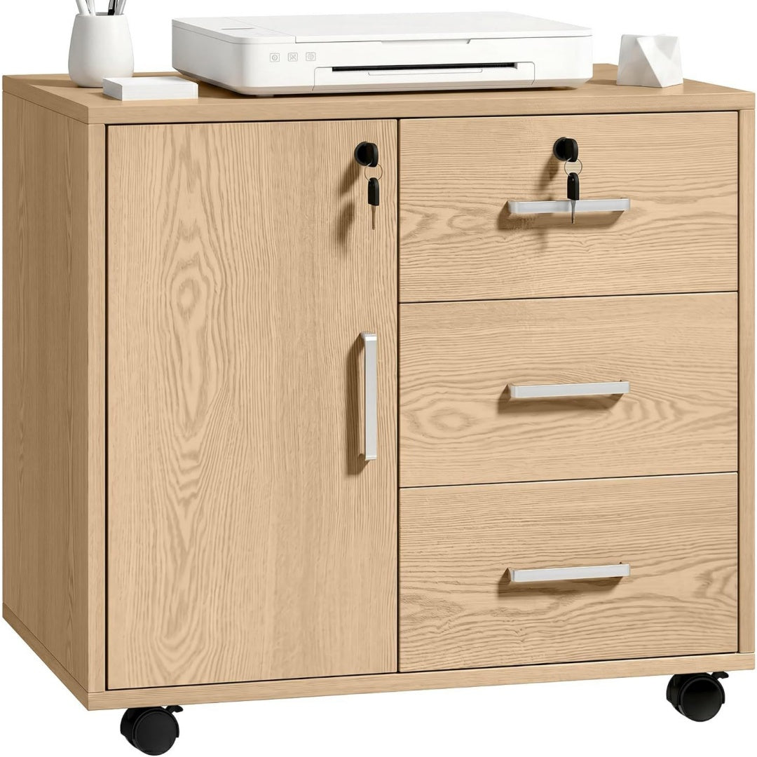 Hoehenverstellung und 3 Schubladen an dem Sideboard
