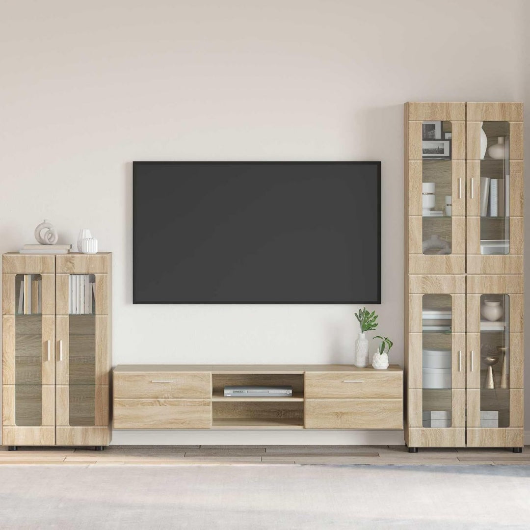 Die Wohnwand misst 55.5 x 29 x 100 cm in Eichenbraun