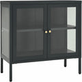 Verstellbare Ablagen an dem Sideboard aus Metall und Glas